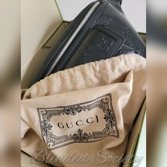 Gucci GG Supreme Embossed Crossbody Belt Bag Sling Black Leather - Picture 6 of 10
